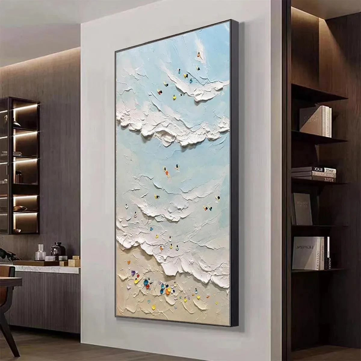 SUMMER BEACH: Textured Beach Scene Painting with Surfers and Swimmers - Image 7