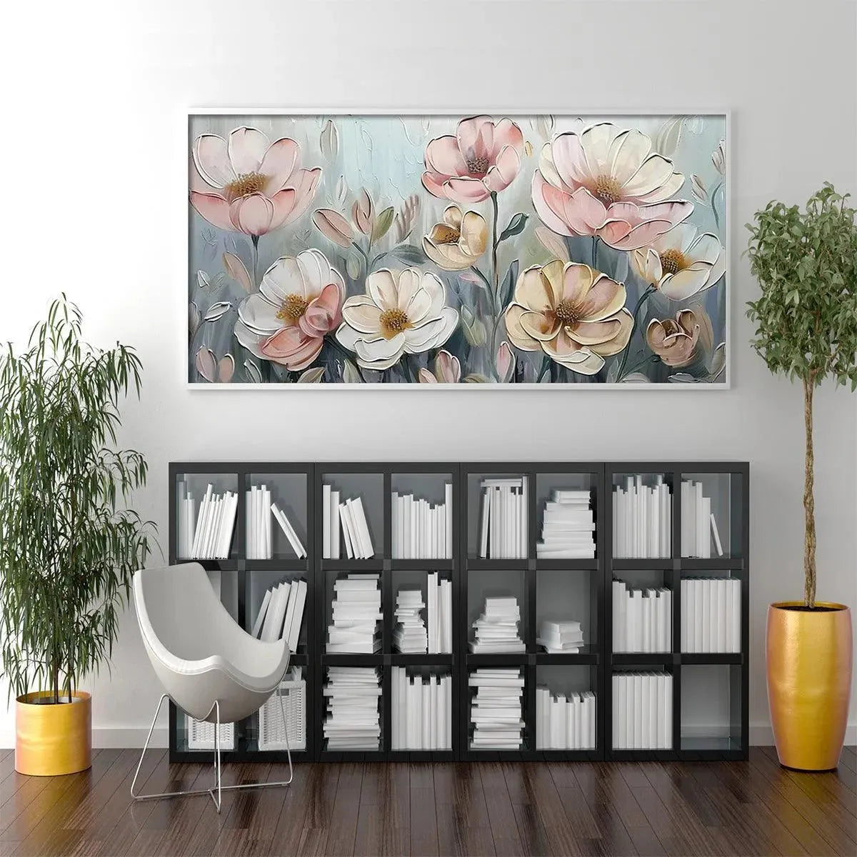 SOFT BLOSSOMS: Textured Impasto Floral Painting in Soft Pink and White - Image 6