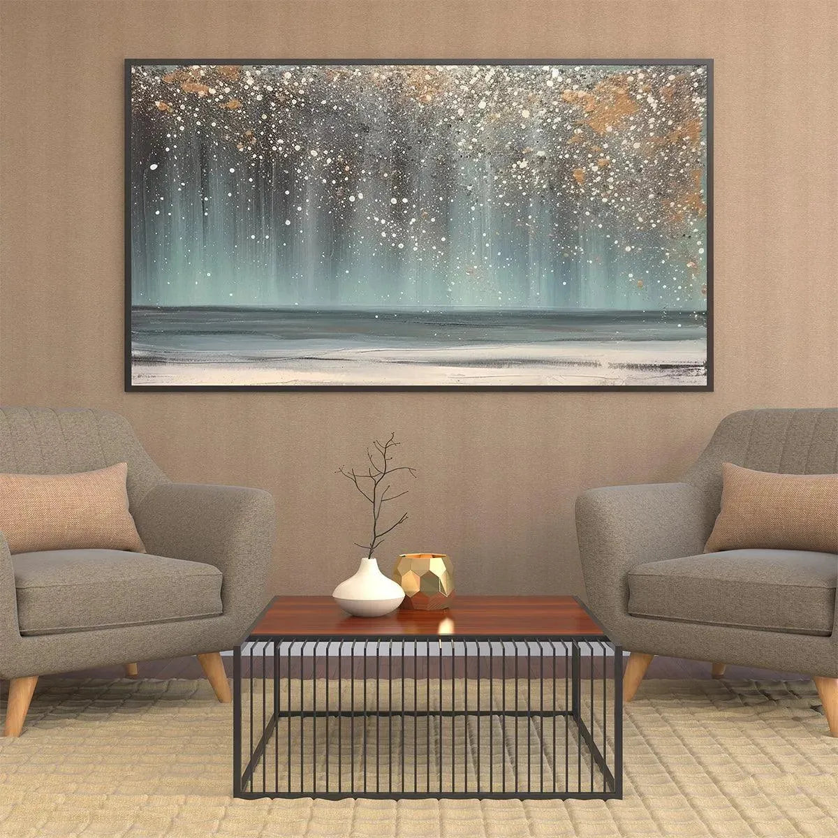 AURORA DUST: Textured Abstract Ocean Painting with Gold Accents - Image 8