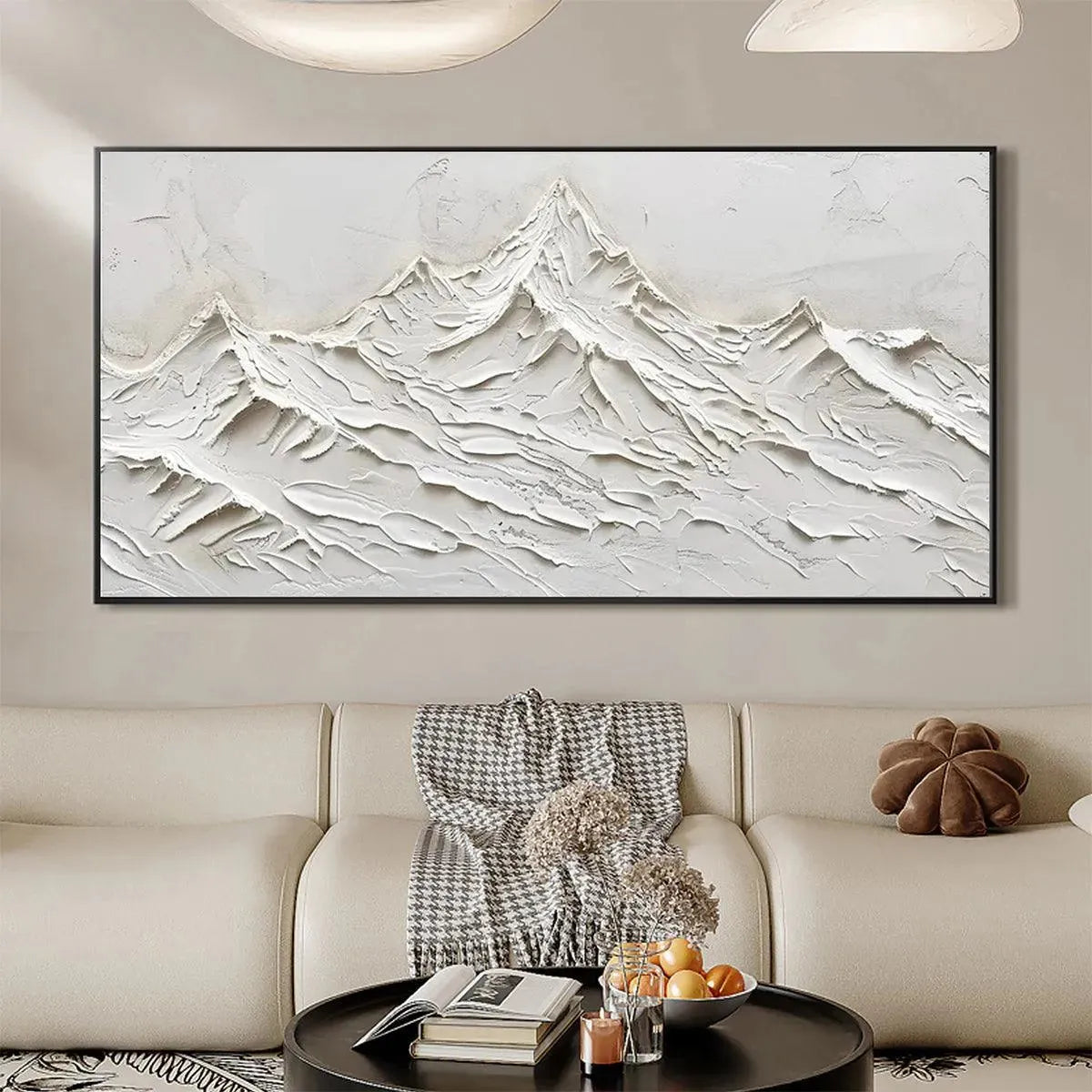 WHITE MOUNTAINS: Textured Minimalist Abstract Mountain Painting in White - Image 6