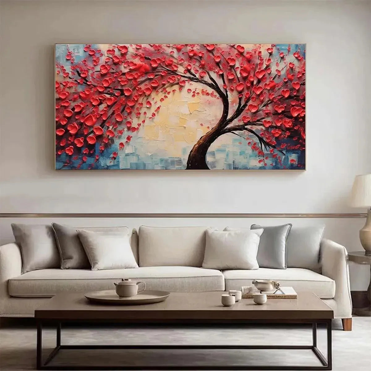 HEART TREE: Textured Impasto Red Tree Painting with Heart-Shaped Leaves - Image 7