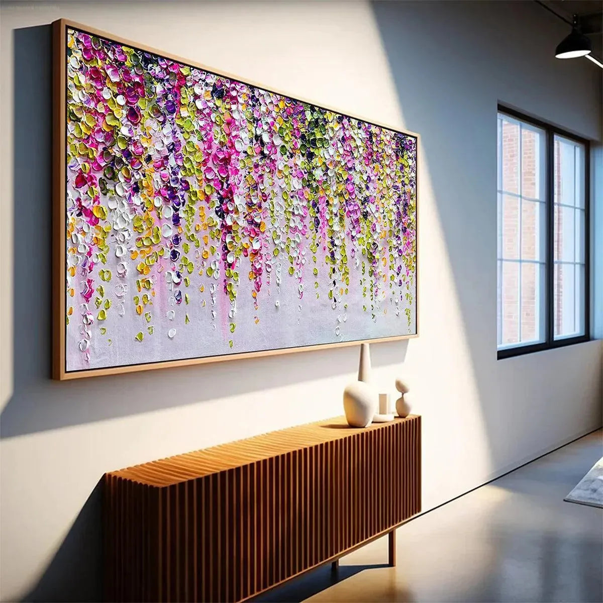 WISTERIA CASCADE: Textured Impasto Floral Painting in Pink, Purple, and Green - Image 8