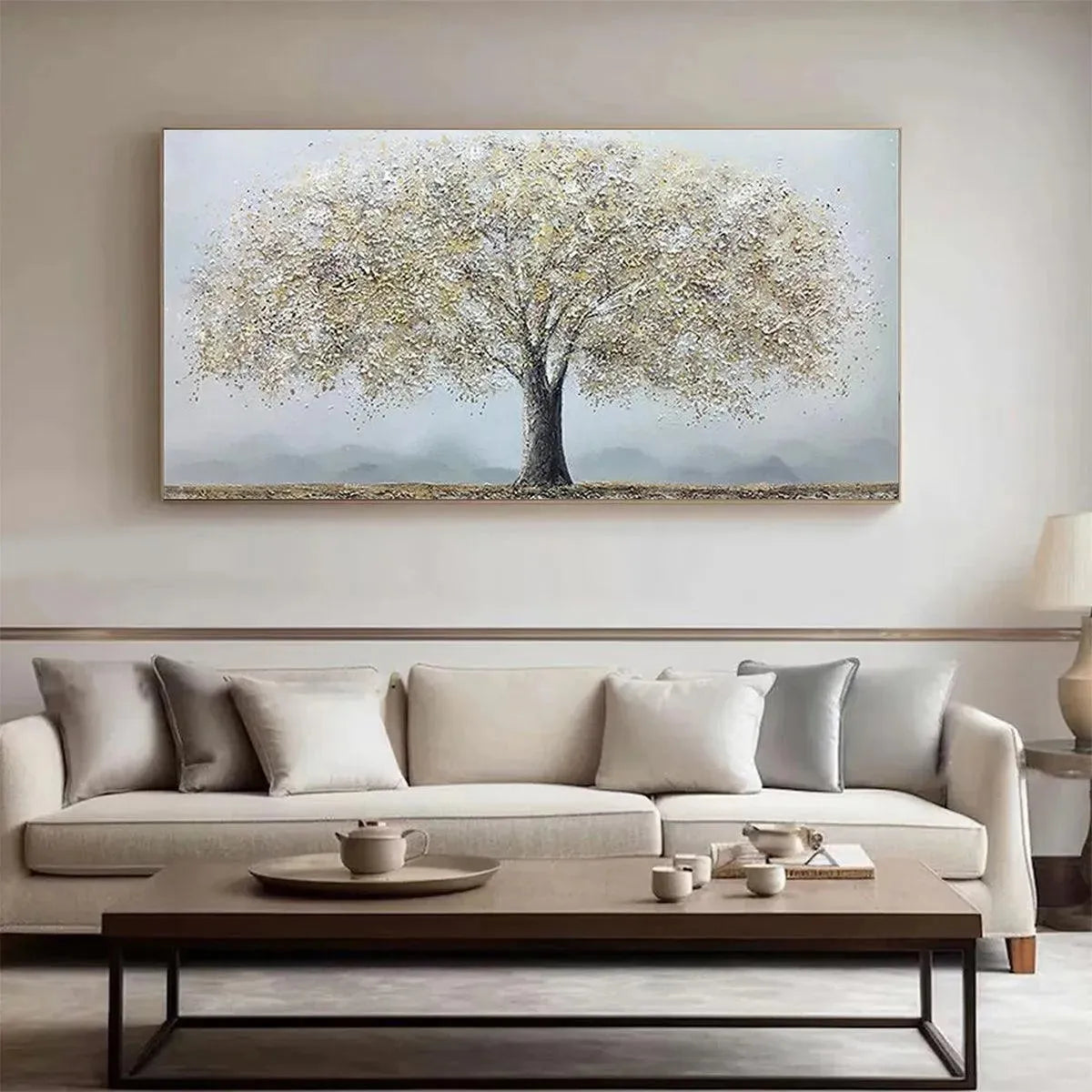 GOLDEN TREE: Textured Tree Painting in Gold and Grey - Image 2