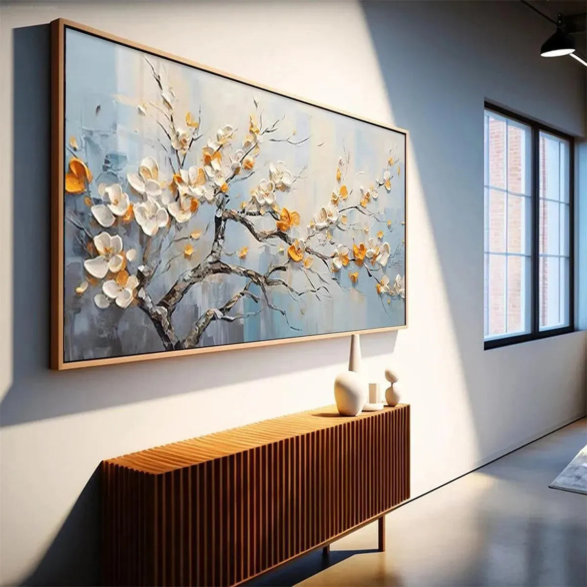 SPRING BLOSSOMS: Textured Floral Painting in White and Gold - Image 7