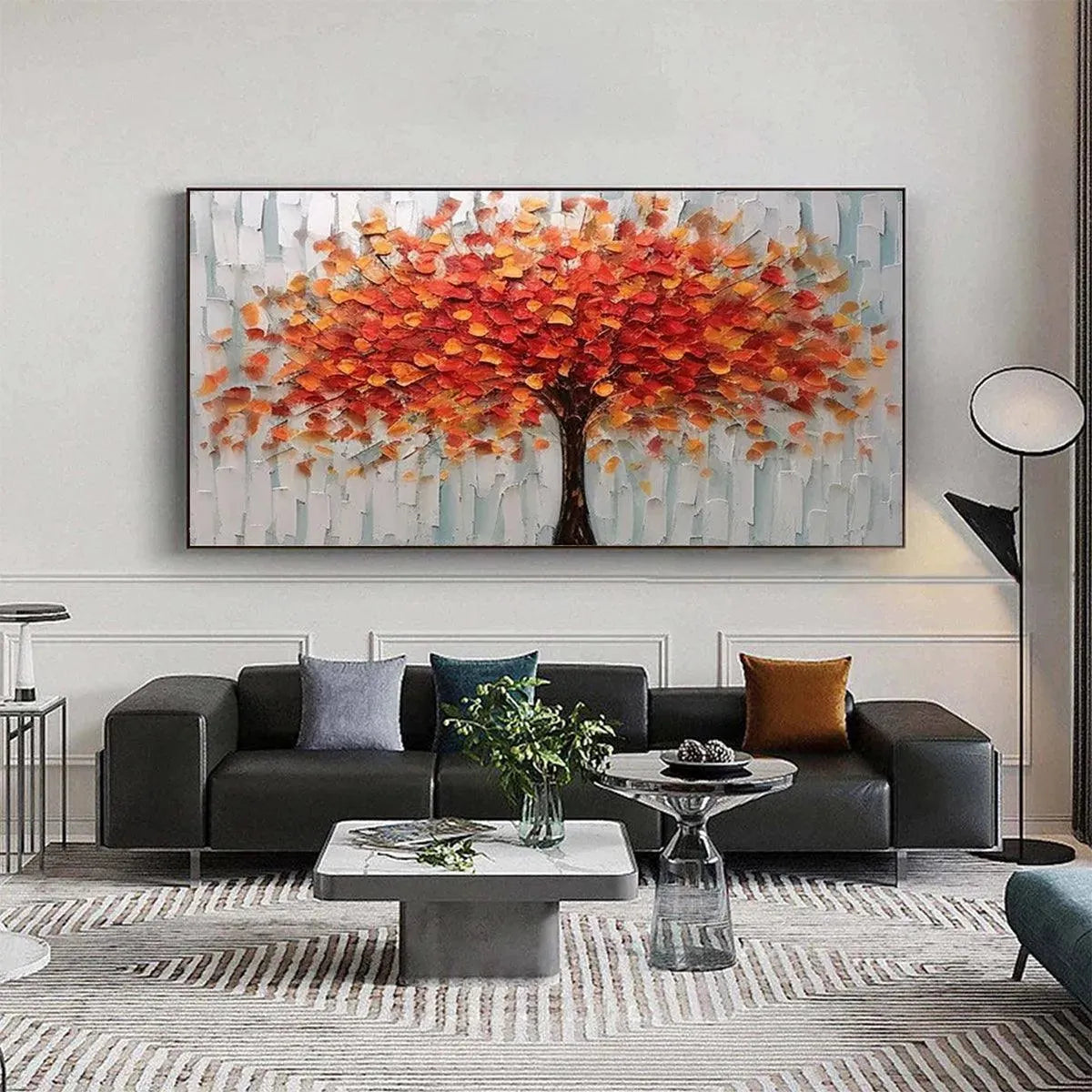 AUTUMN FIRE: Textured Impasto Painting of a Tree in Orange and Red - Image 7