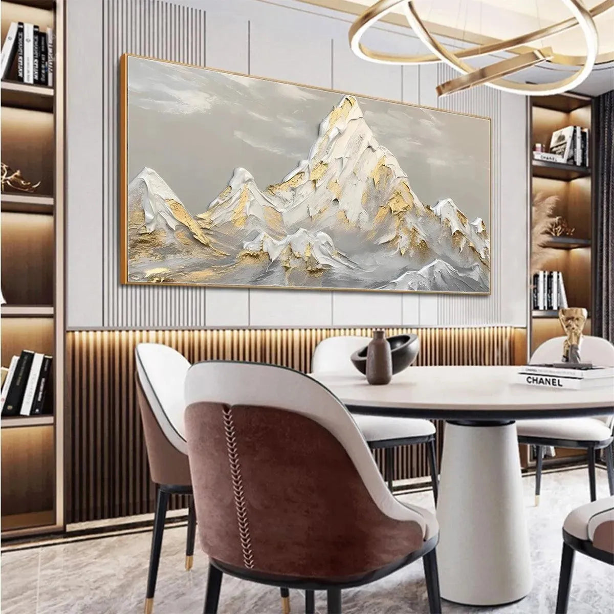 GOLDEN PEAKS: Textured Mountain Landscape Painting in Gold and Grey - Image 6