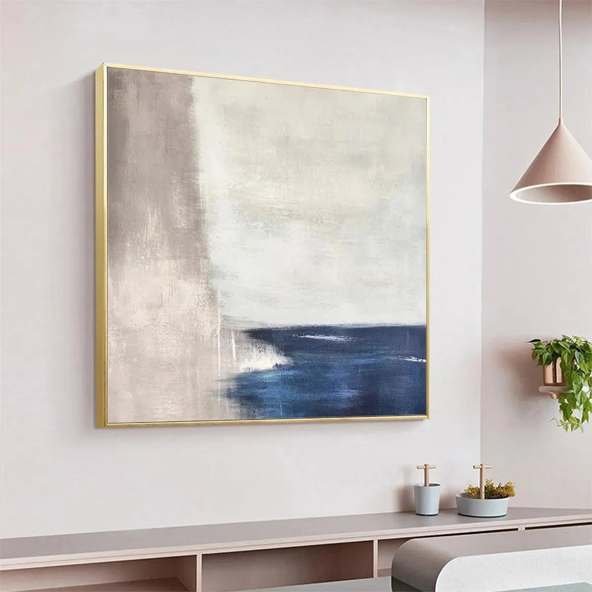 SERENE SHORE: Minimalist Abstract Coastal Painting in Blue and Beige - Image 6