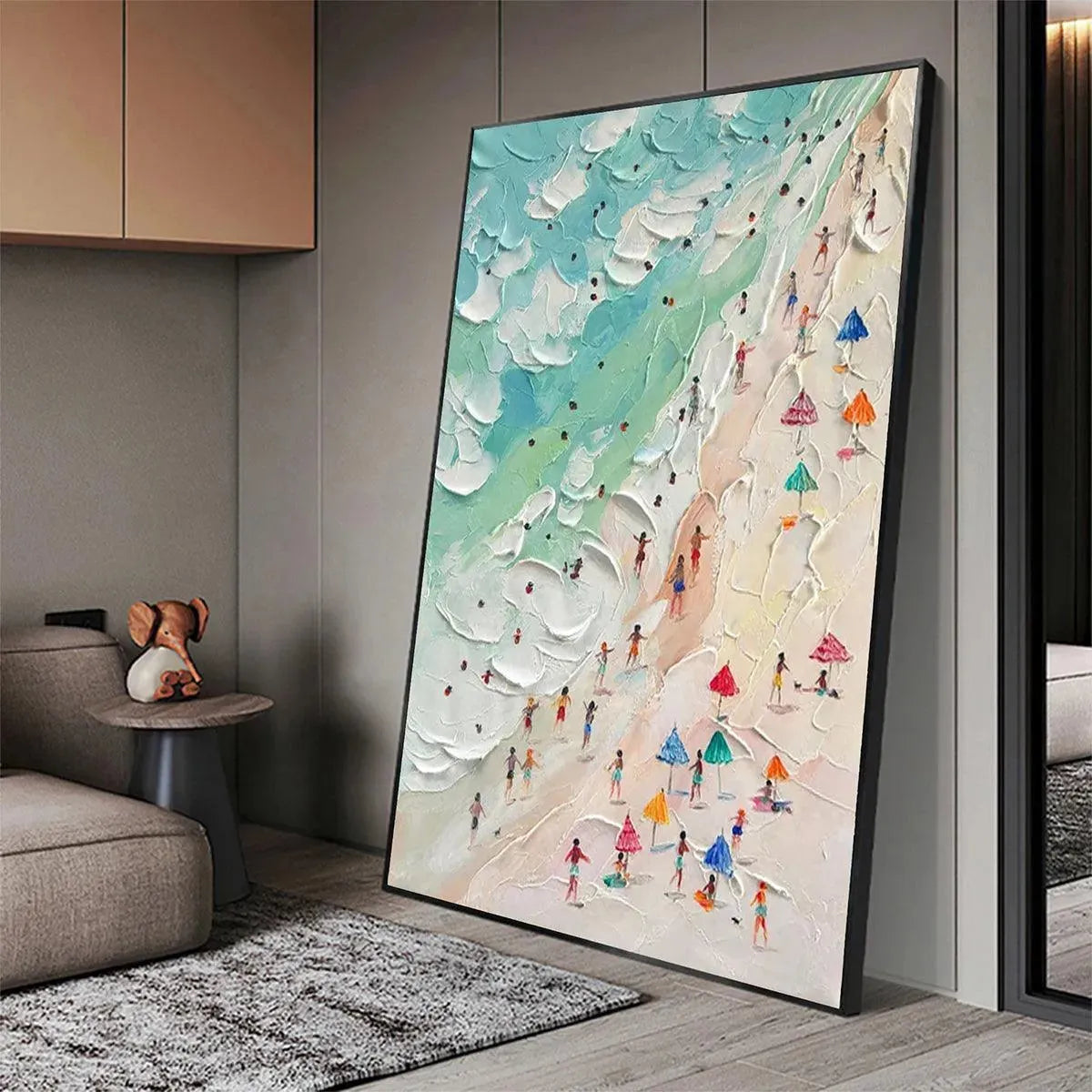 BEACH DAY: Textured Beach Scene Painting with Colorful Umbrellas - Image 4