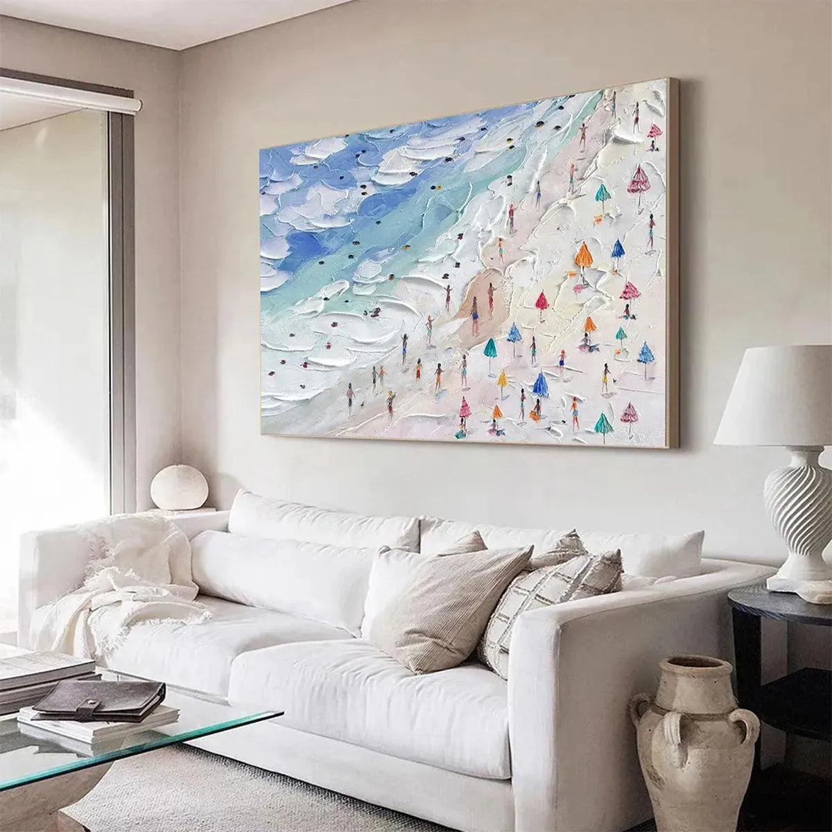 BEACH DAY VIBES: Textured Beach Scene Painting, Horizontal Wall Art - Image 7