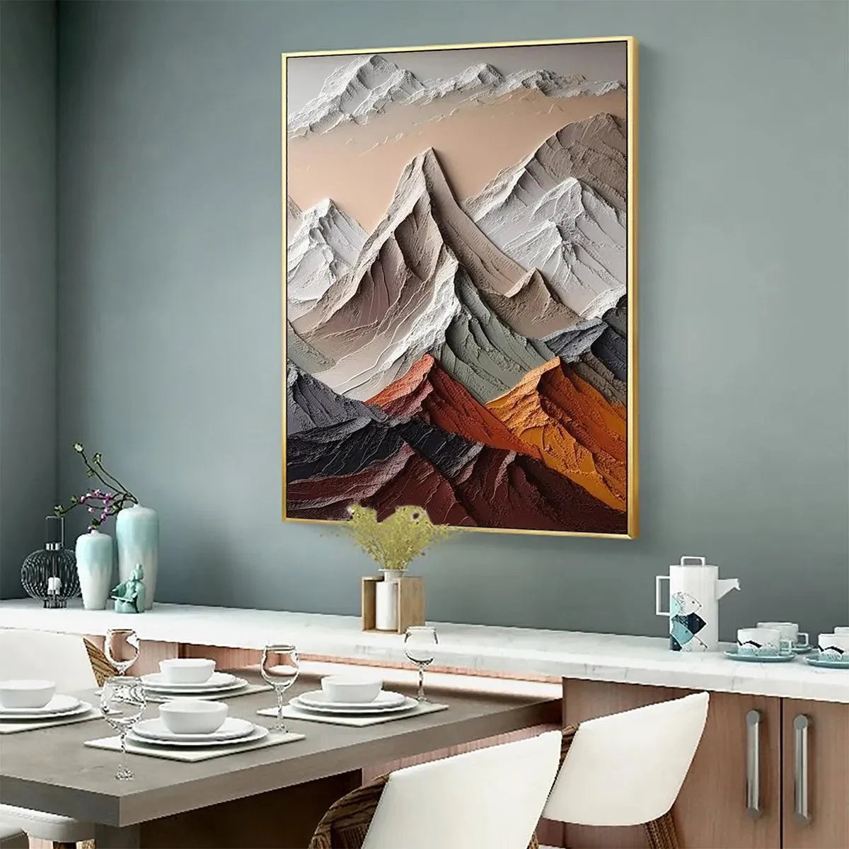 MAJESTIC PEAKS: Textured Impasto Mountain Landscape Painting in Earthy Tones - Image 6