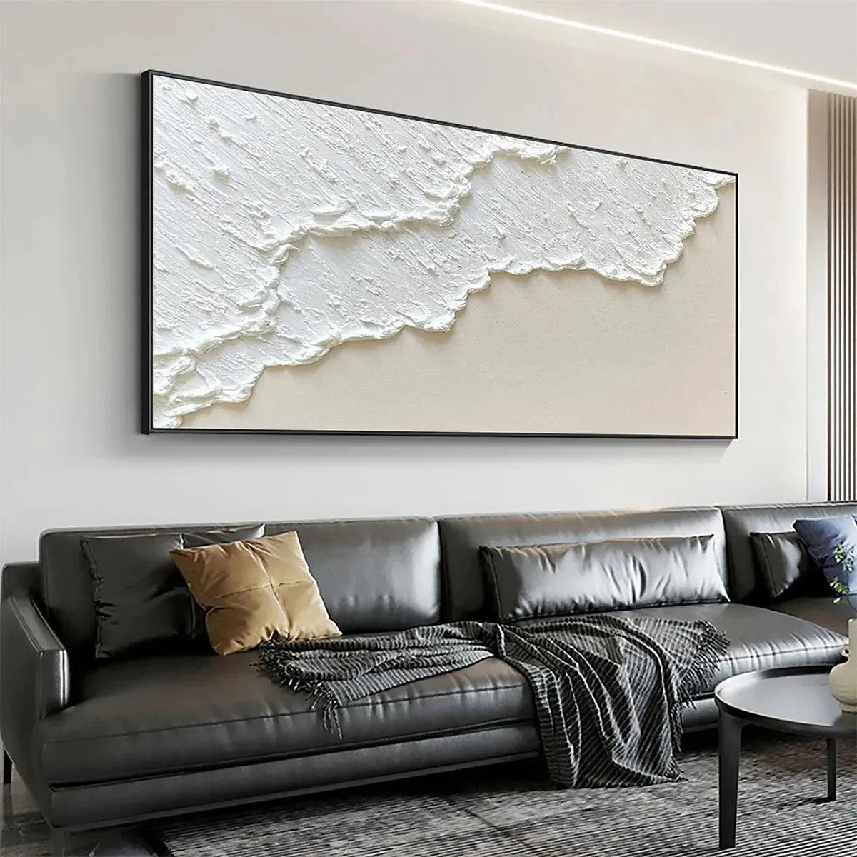 WHITE WAVE: Textured Minimalist Coastal Abstract Painting in White and Beige - Image 6