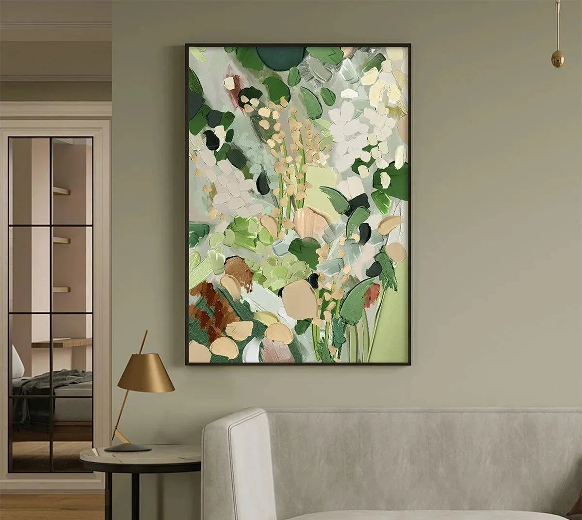 WHISPERING MEADOW: Textured Abstract Floral Painting in Green and Gold - Image 7