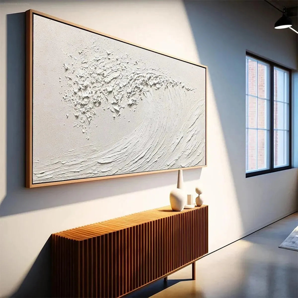 WHITE WAVE: Textured Minimalist Ocean Wave Painting in White - Image 4
