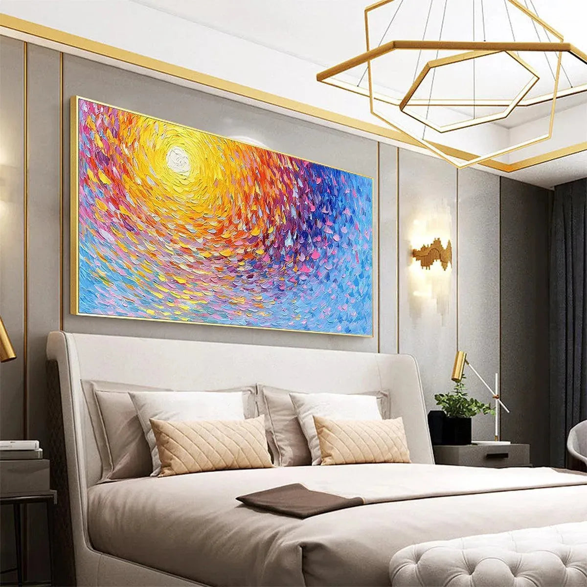 SUNRISE SERENADE: Textured Abstract Sunrise Painting in Yellow and Blue - Image 8