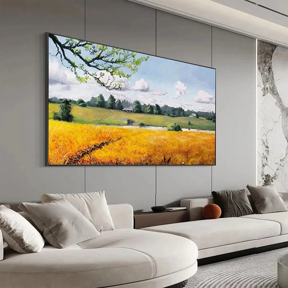 GOLDEN HARVEST: Tranquil Landscape Painting of a Golden Field - Image 5