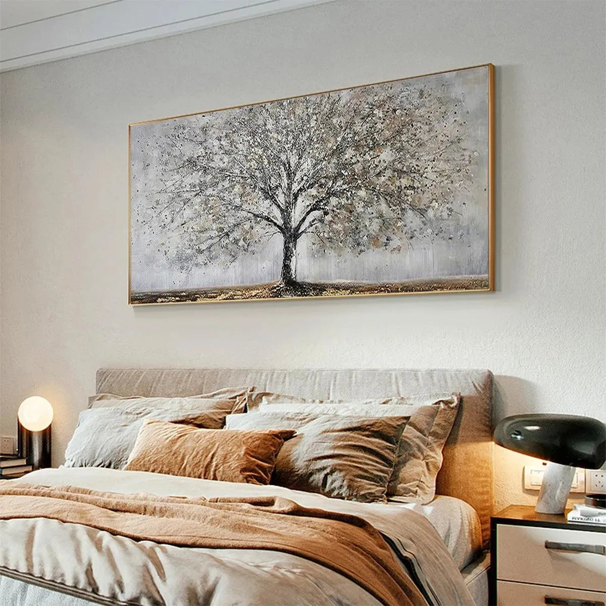 SILVER BIRCH: Textured Tree Painting in Grey and Gold - Image 7