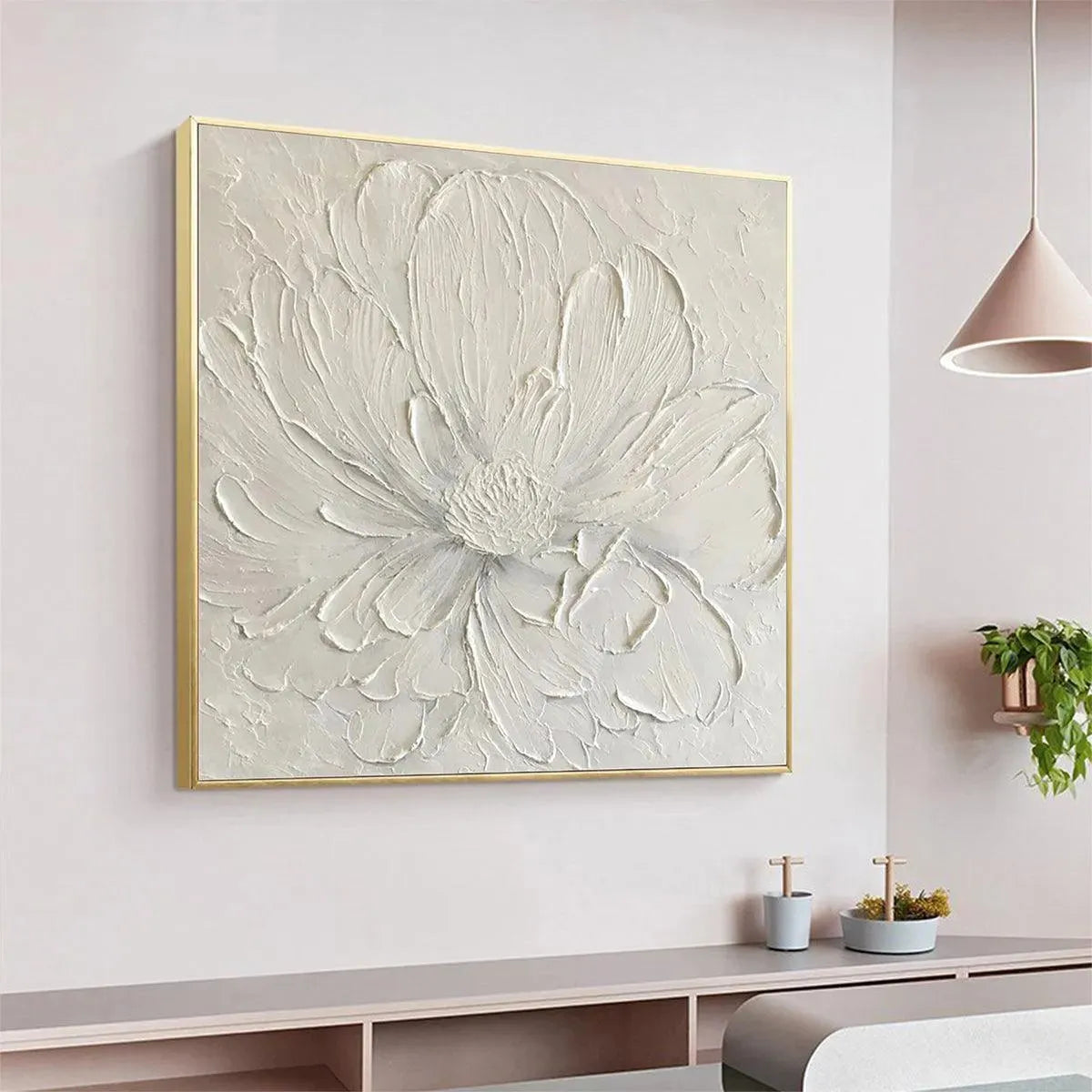 WHITE PEONY: Textured Minimalist Floral Painting in White - Image 7