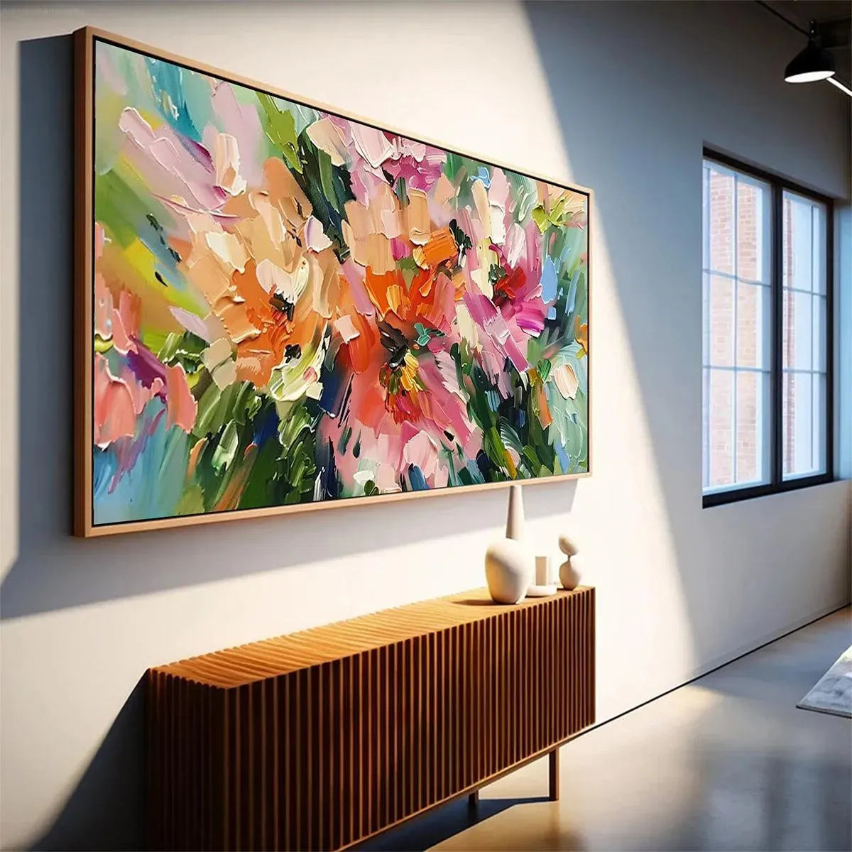 BLUSHING BLOOMS: Textured Impasto Floral Painting in Pink and Orange - Image 5