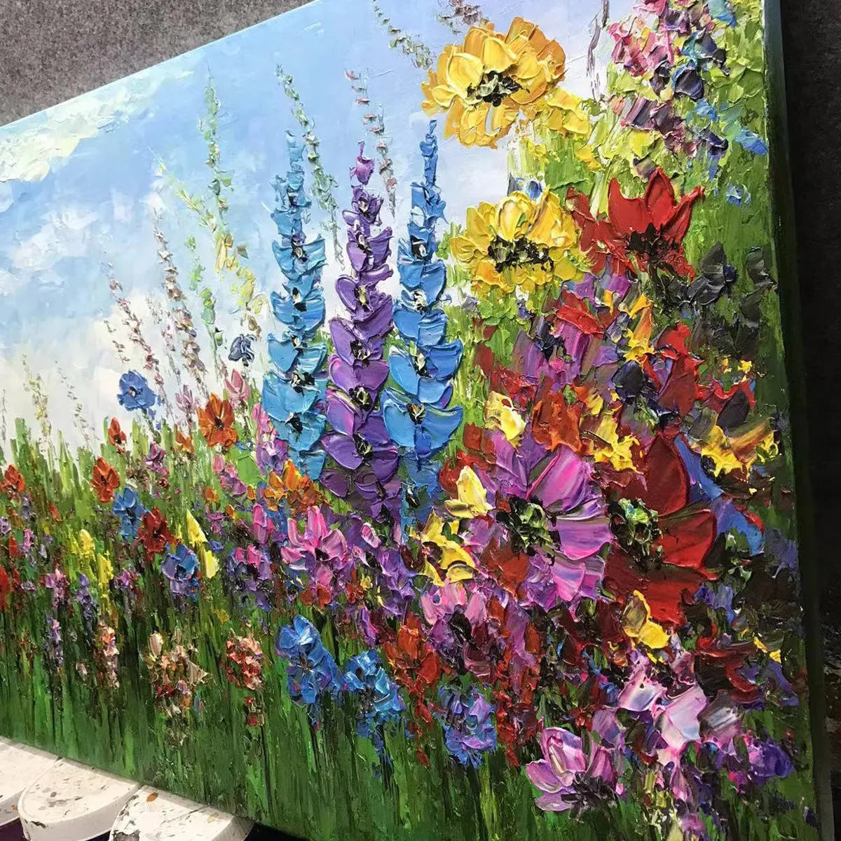 WILD BLOOM MEADOW: Panoramic Impasto Wildflower Oil Painting - Image 3