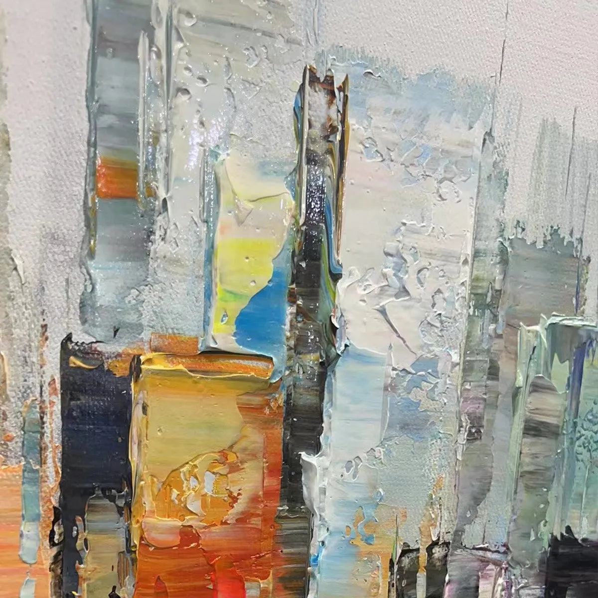 METROPOLITAN REFLECTIONS: Panoramic Cityscape Oil Painting - Image 6