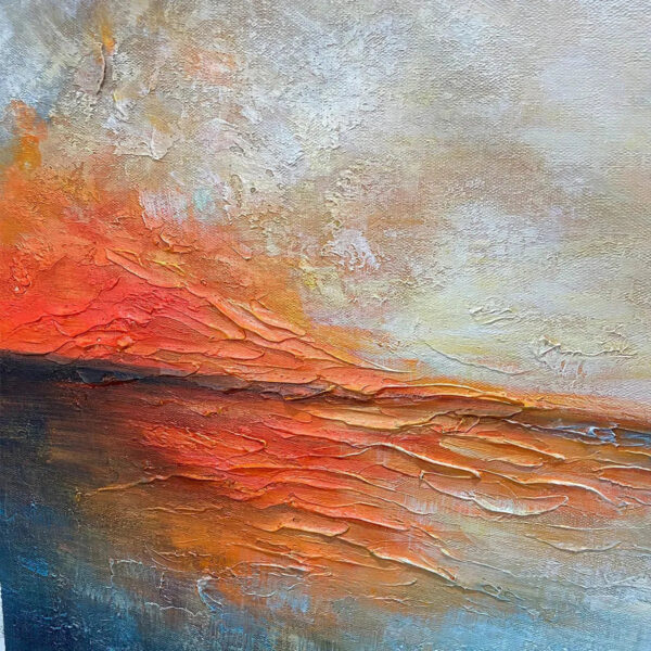 FIERY EMBRACE: Abstract Ocean Sunset Oil Painting
