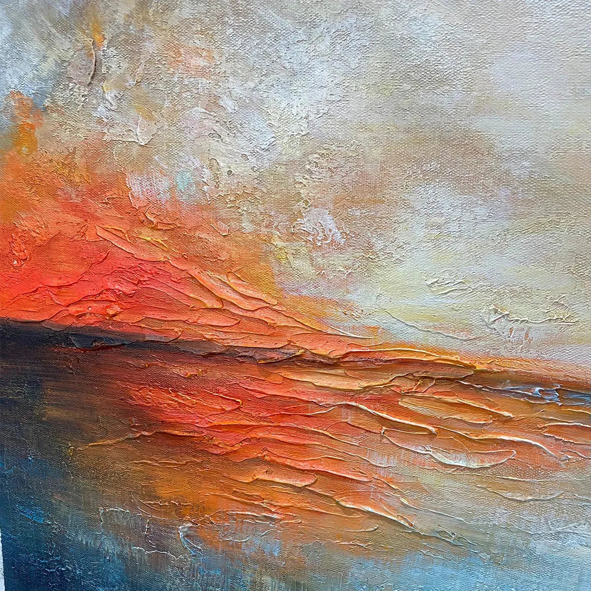 FIERY EMBRACE: Abstract Ocean Sunset Oil Painting - Image 3