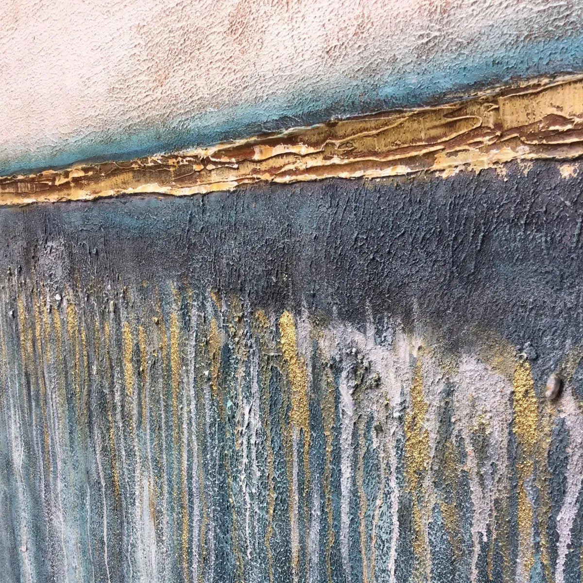 GOLDEN HORIZON: Panoramic Abstract Oil Painting with Gold and Blue - Image 3