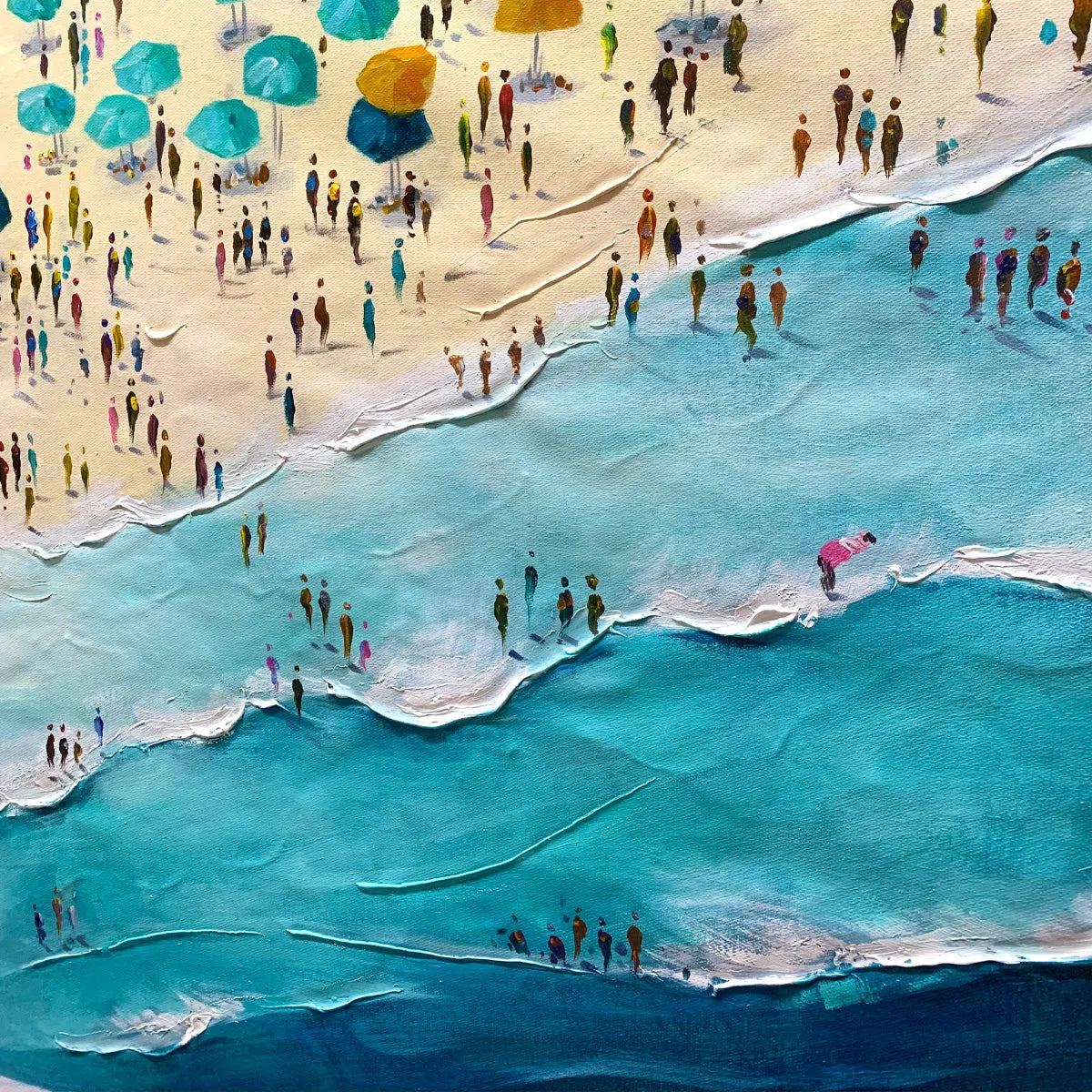 SUMMER AFTERNOON: Beach Scene Oil Painting with Beach Umbrellas - Image 3