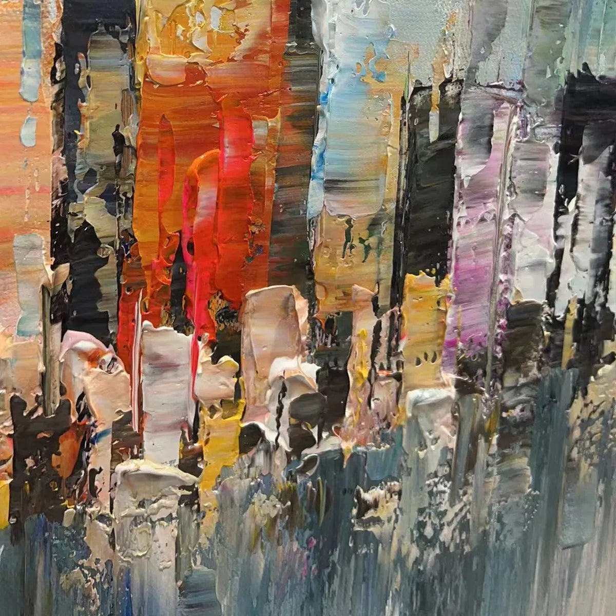 METROPOLITAN REFLECTIONS: Panoramic Cityscape Oil Painting - Image 3