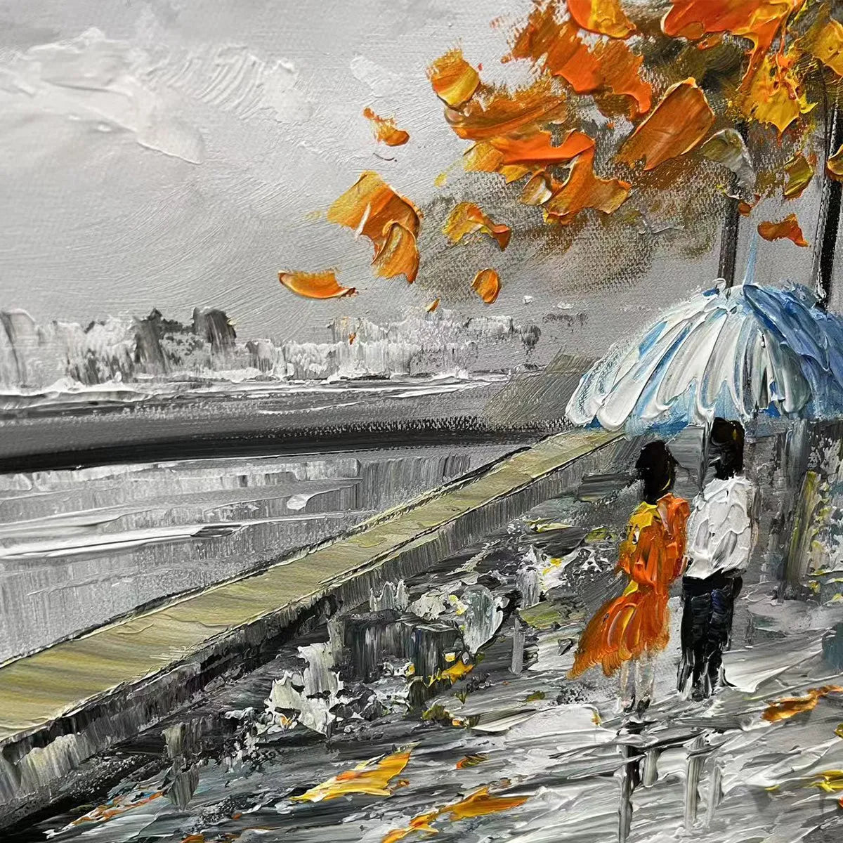 PARISIAN AUTUMN STROLL: Romantic Cityscape Oil Painting with Eiffel Tower - Image 3