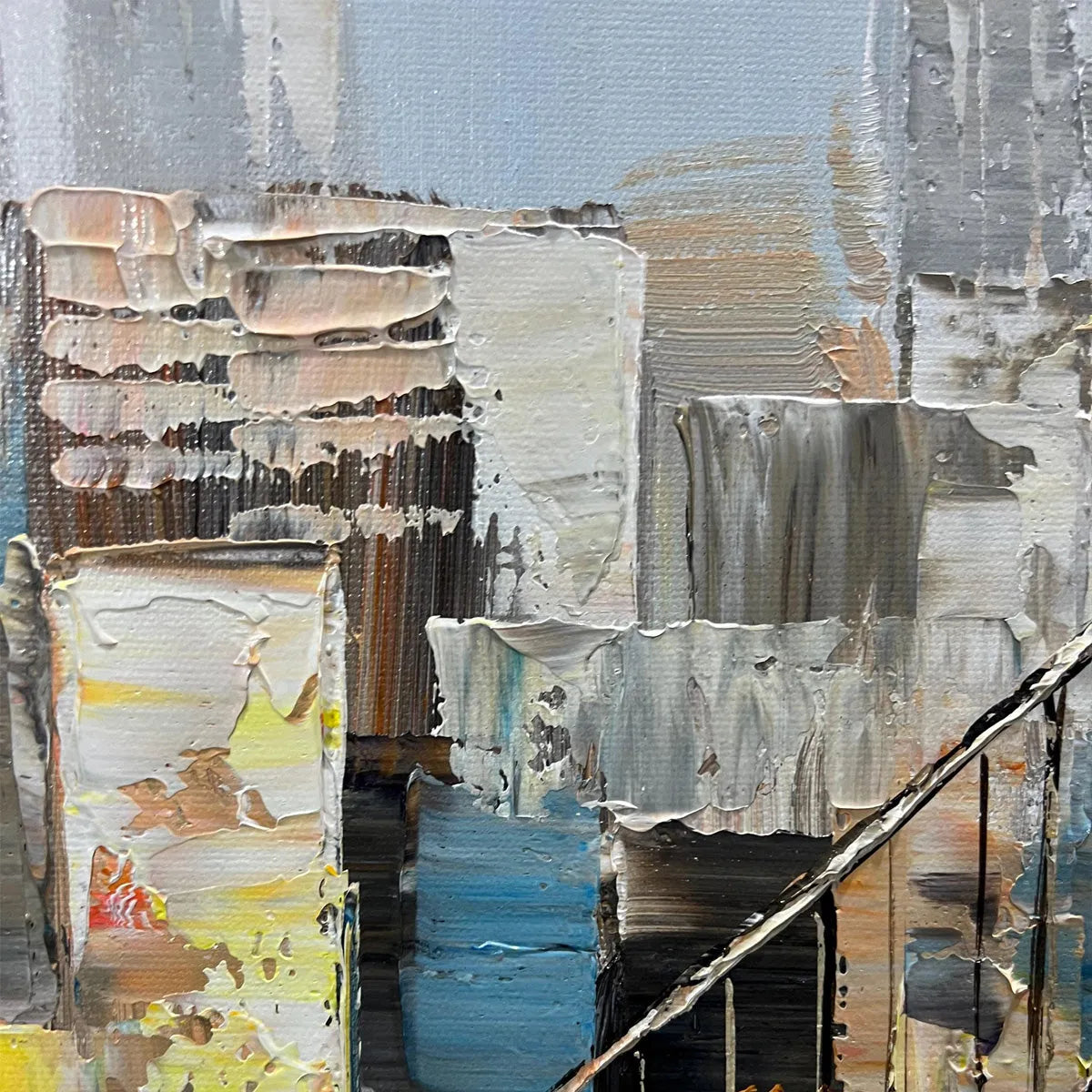 URBAN CONNECTIVITY: Panoramic Cityscape Oil Painting with Bridge - Image 5