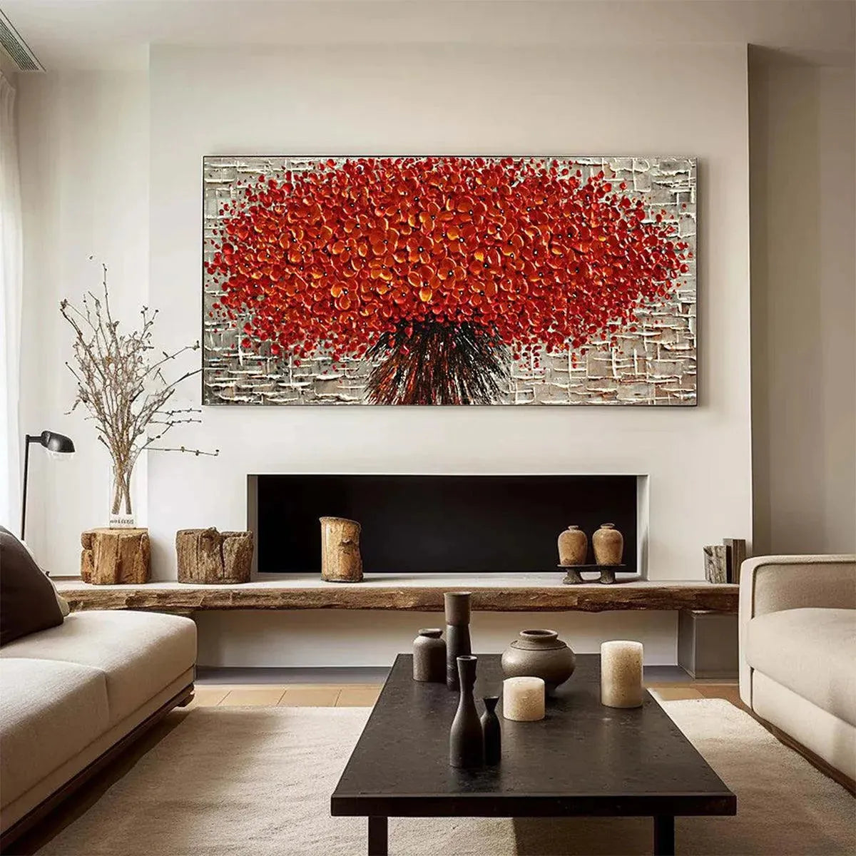CRIMSON BURST: Textured Impasto Floral Painting in Red - Image 8