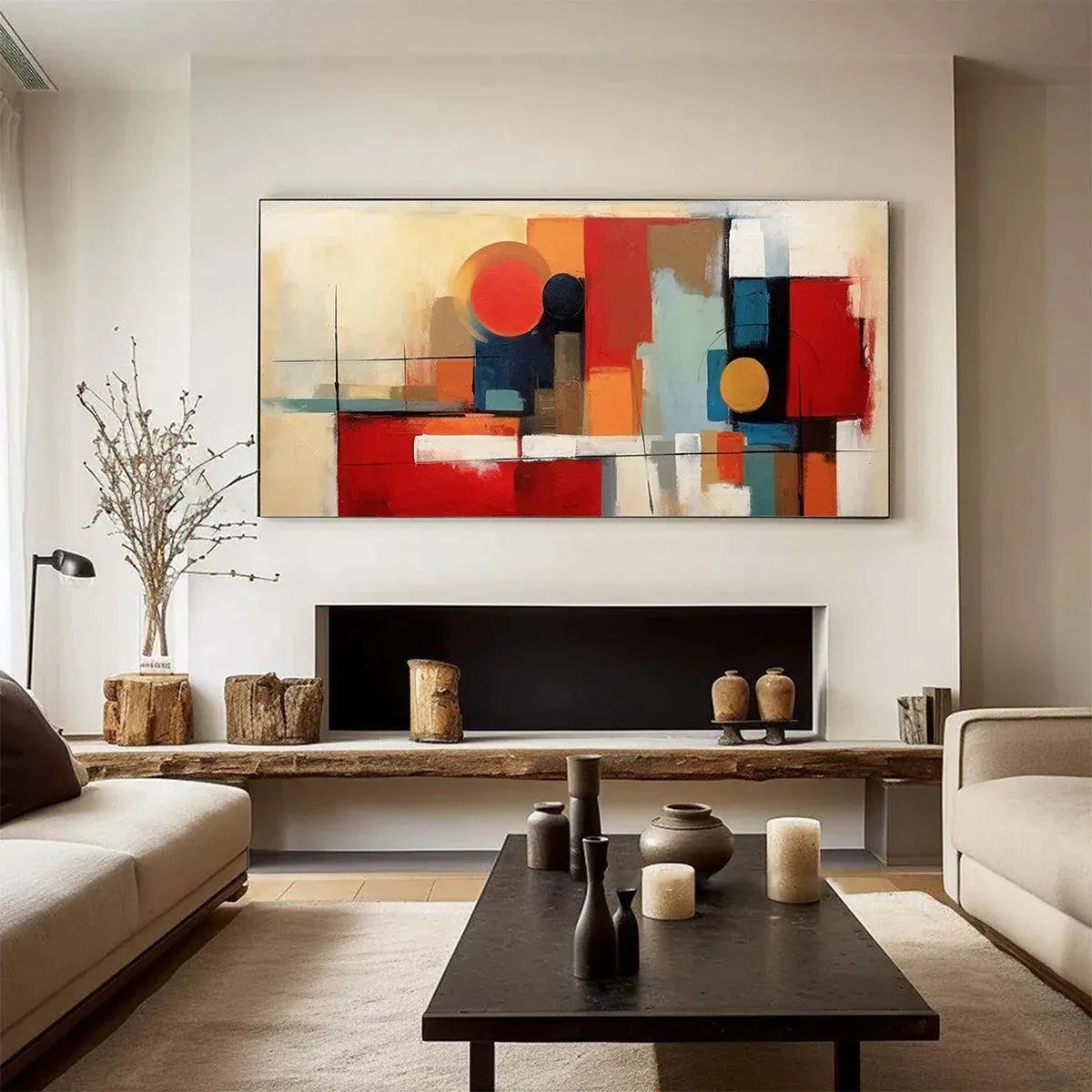 URBAN GEOMETRY: Minimalist Abstract Painting in Red and Gold - Image 7