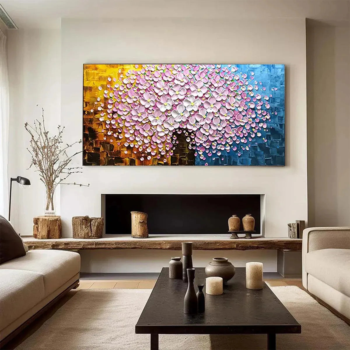 PINK BLOSSOM DREAM: Textured Floral Impasto Painting in Pink and White - Image 7