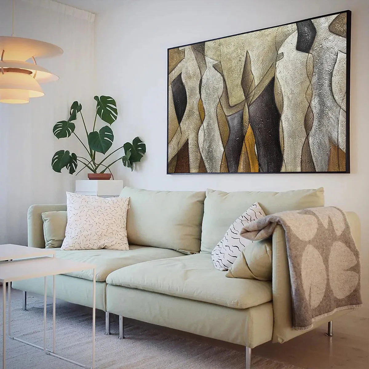 ABSTRACT FIGURES: Textured Abstract Figures Painting, Beige and Brown Wall Art, Horizontal Canvas, Modern Decor - Image 5