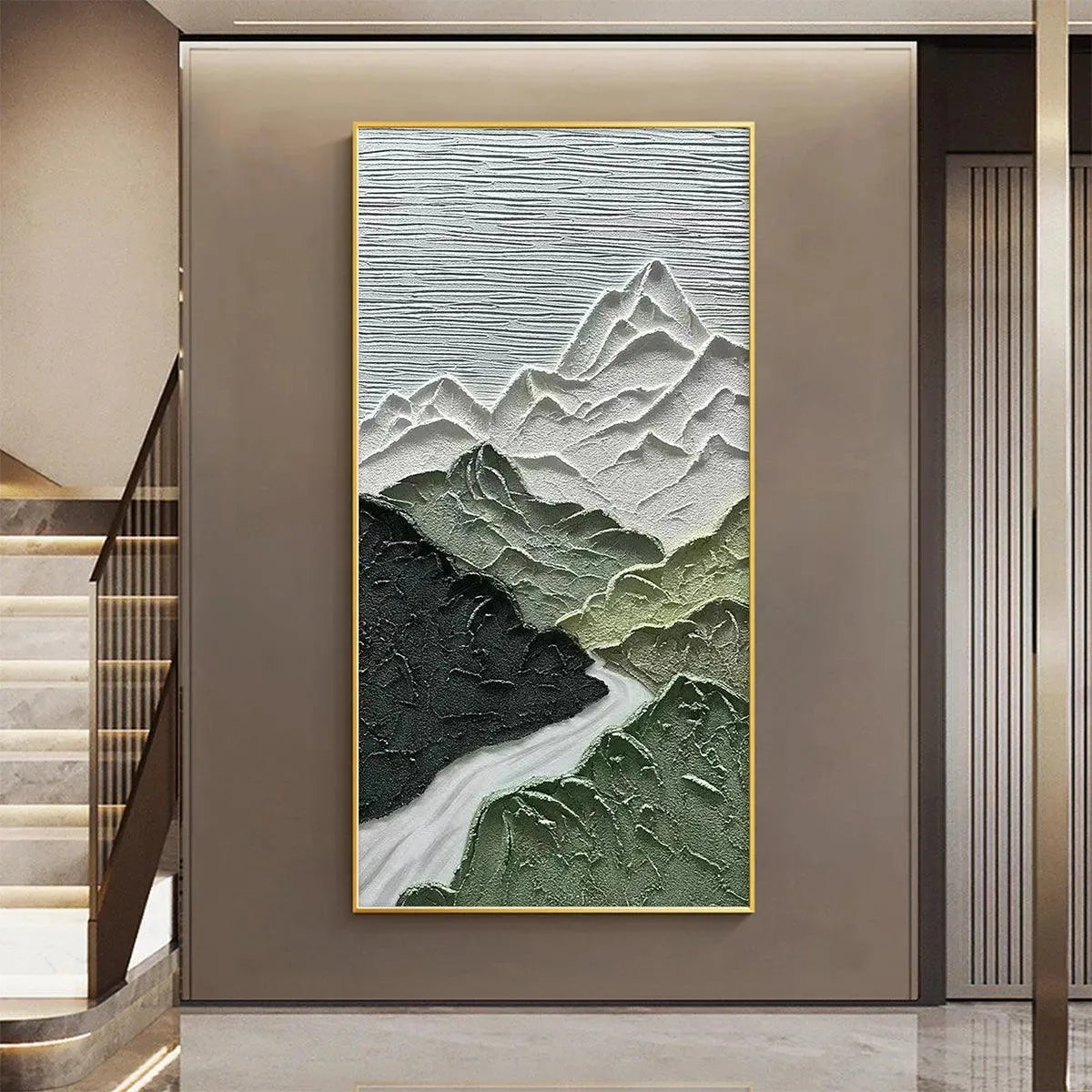 JADE PEAK: Textured Green and White Mountain Landscape Painting - Image 6