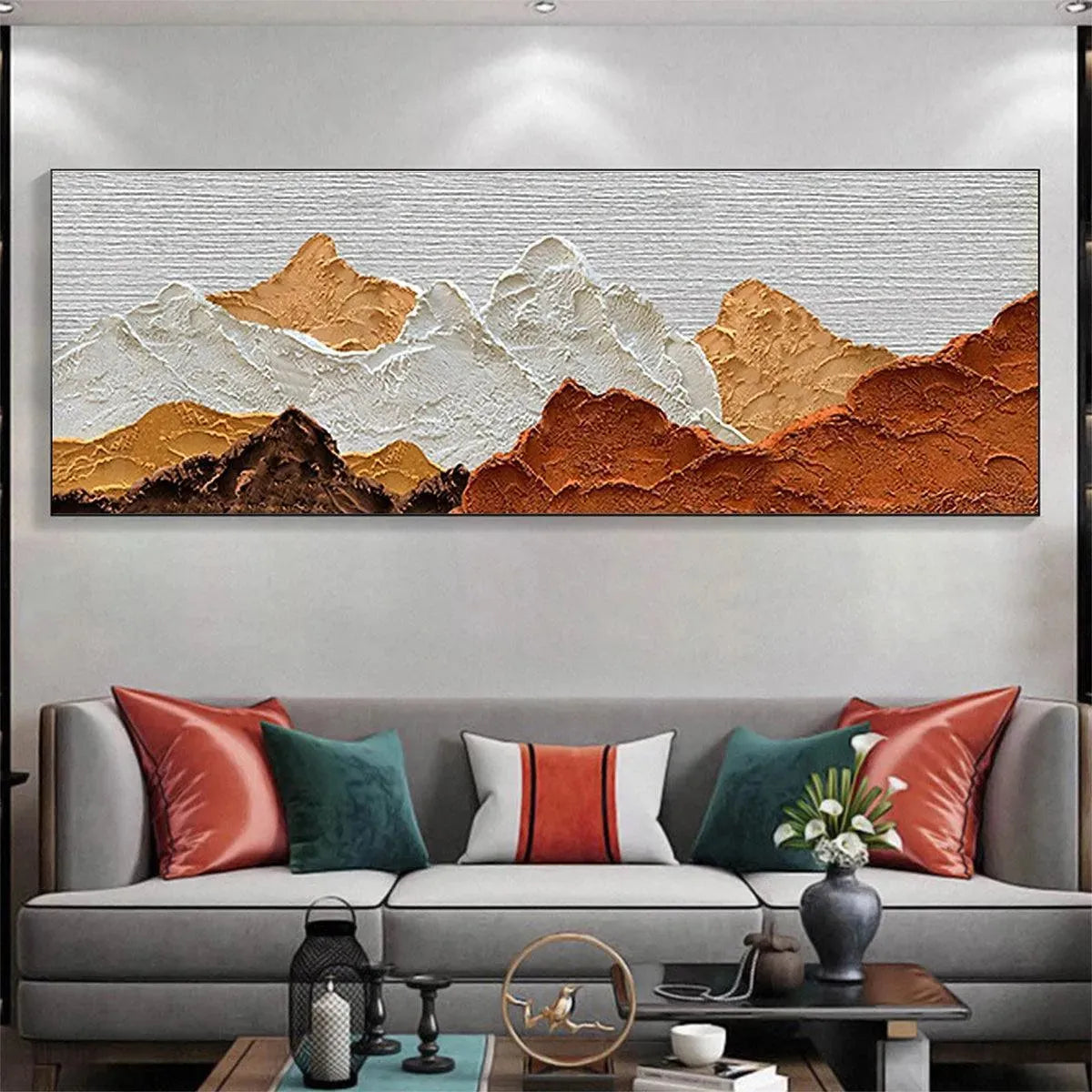 MOUNTAIN PEAKS: Textured Mountain Range Painting in Brown and White - Image 6