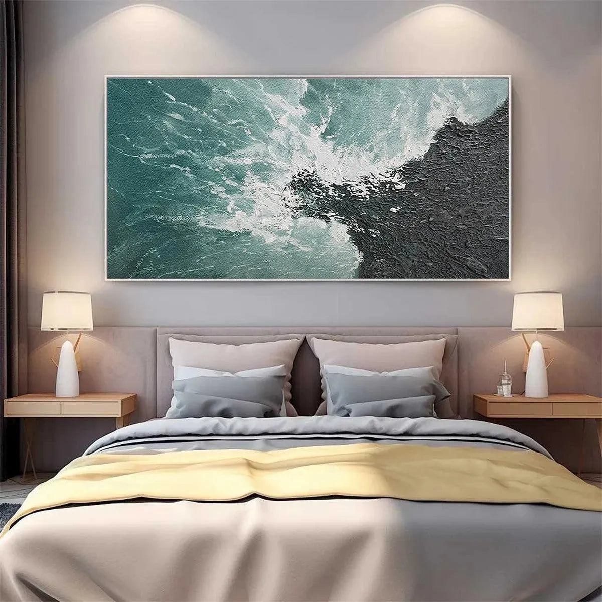 TURQUOISE CRASH: Textured Abstract Seascape Painting in Teal and Black - Image 7