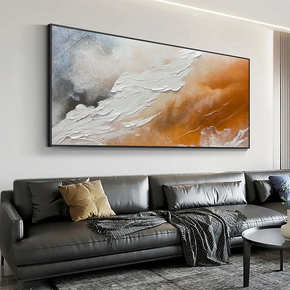 DESERT FLOW: Abstract Landscape Painting in Orange, White, and Grey, Textured Canvas, Modern Wall Art - Image 7