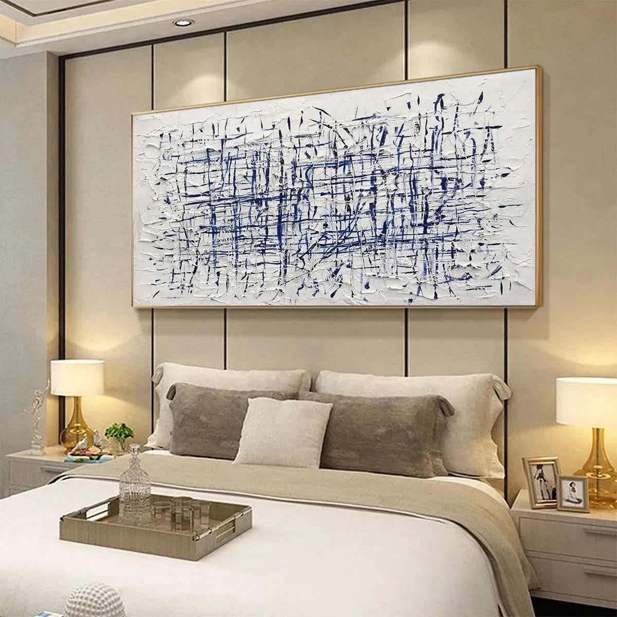 BLUE GRID: Textured Minimalist Abstract Painting in Blue and White - Image 6