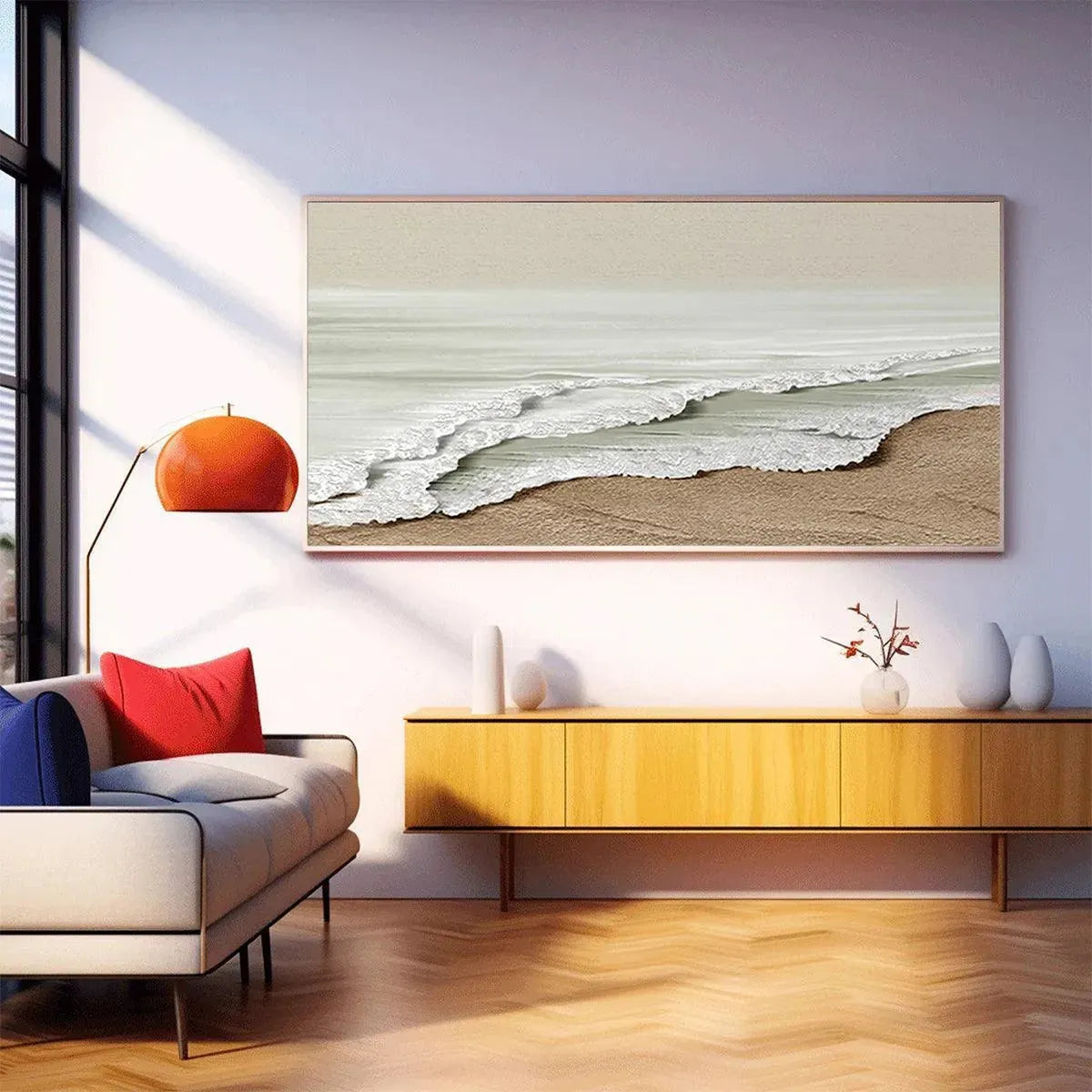 SERENE SHORE: Textured Coastal Landscape Painting in Beige - Image 7