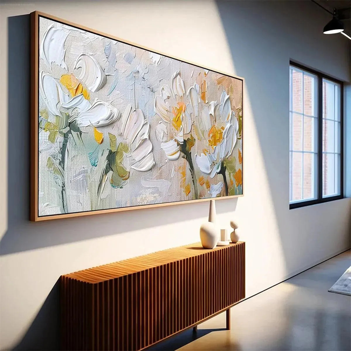 WHITE BLOSSOMS: Textured Impasto Floral Painting in White and Beige - Image 7