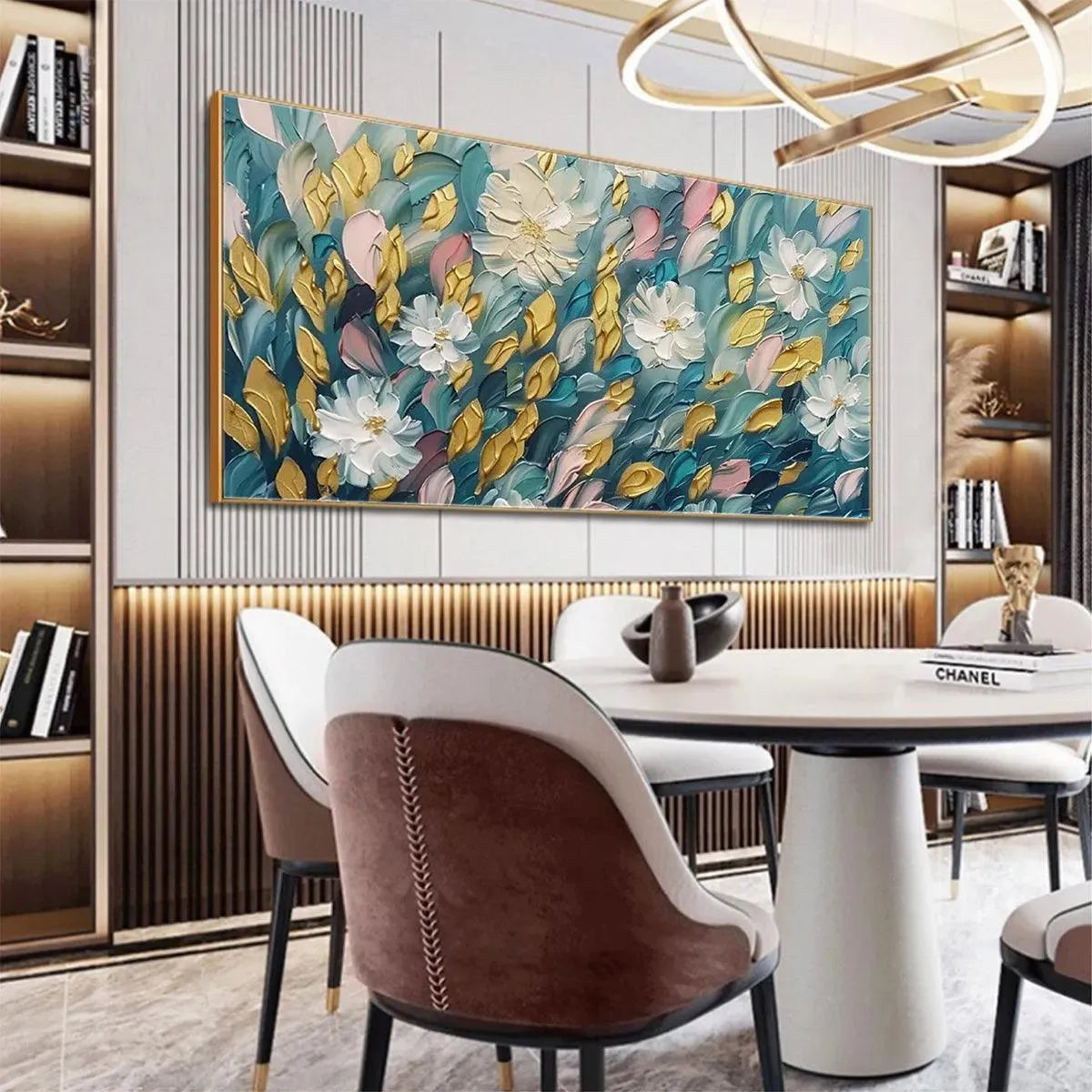 GOLDEN GARDEN: Textured Floral Painting in Teal and Gold - Image 6