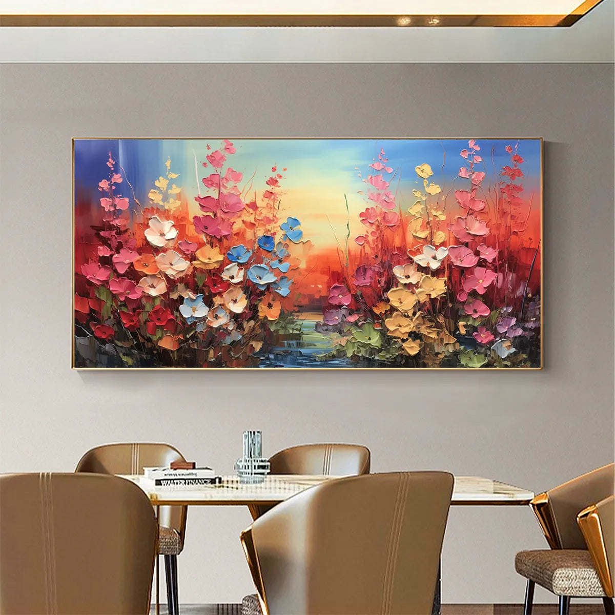 BLOOMING MEADOW: Panoramic Floral Landscape Painting, Impasto Flowers, Colorful, Living Room, Bedroom, Dining Room - Image 6