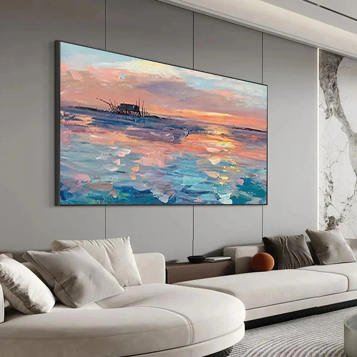 DUSK REFLECTIONS: Panoramic Coastal Sunset Painting, Minimalist Wall Art - Image 7