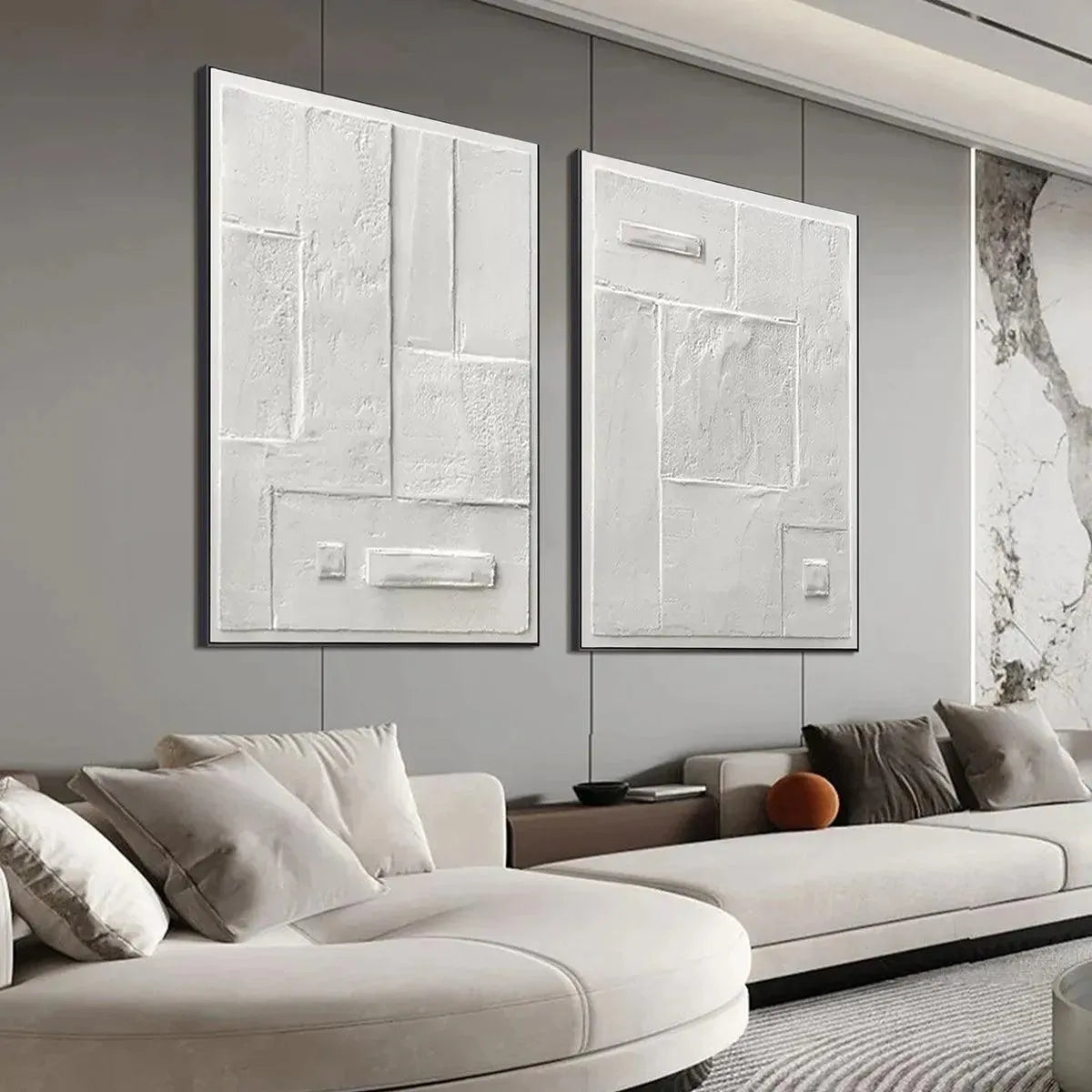 WHITE TEXTURED VERTICAL DIPTYCH: Minimalist Textured Painting Set of 2, Vertical Wall Art - Image 4