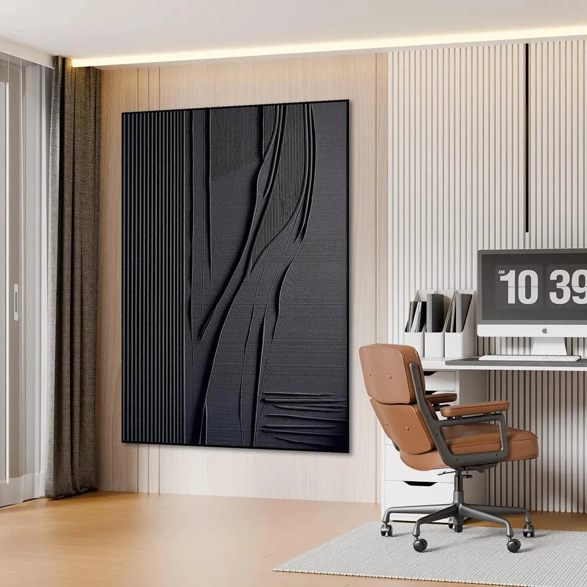 BLACK TEXTURED LINES AND CURVES: Minimalist Textured Abstract Painting - Image 5