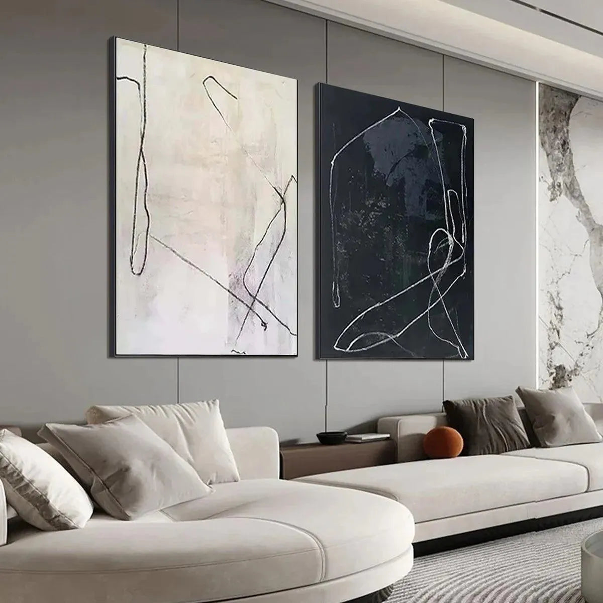 MINIMALIST ABSTRACT DUO: Set of 2 Abstract Paintings in Black and White - Image 8