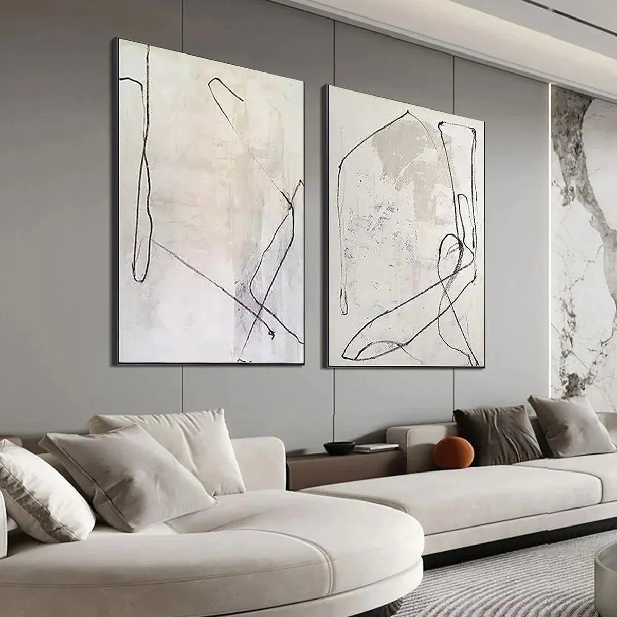MINIMALIST ABSTRACT DIPTYCH: Beige Abstract Painting Set of 2 - Image 8