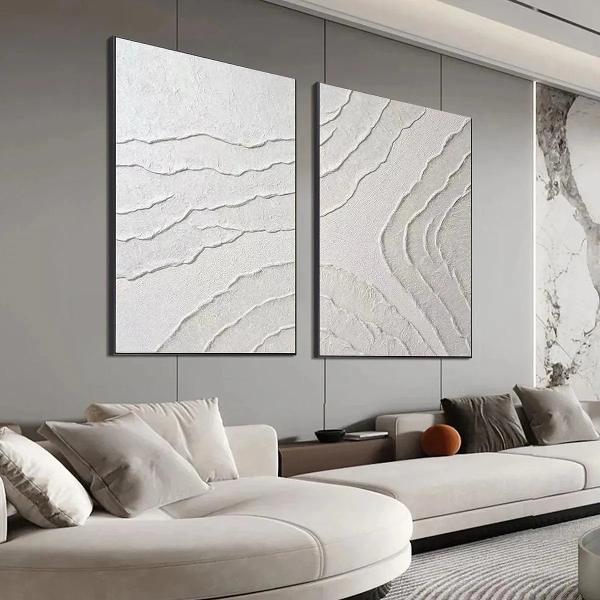 WHITE TEXTURED LINES DIPTYCH: Textured Abstract Painting Set of 2, Vertical Wall Art - Image 4